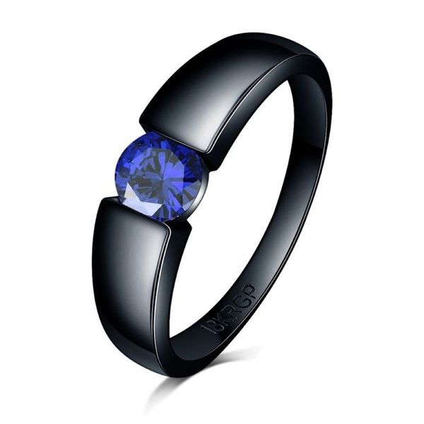 Diseño de moda Anillo de piedra con encanto rosa azul amarillo Zircon Mujeres hombres Joyería de boda Anillos de compromiso llenos de oro negro Bague Femm2861