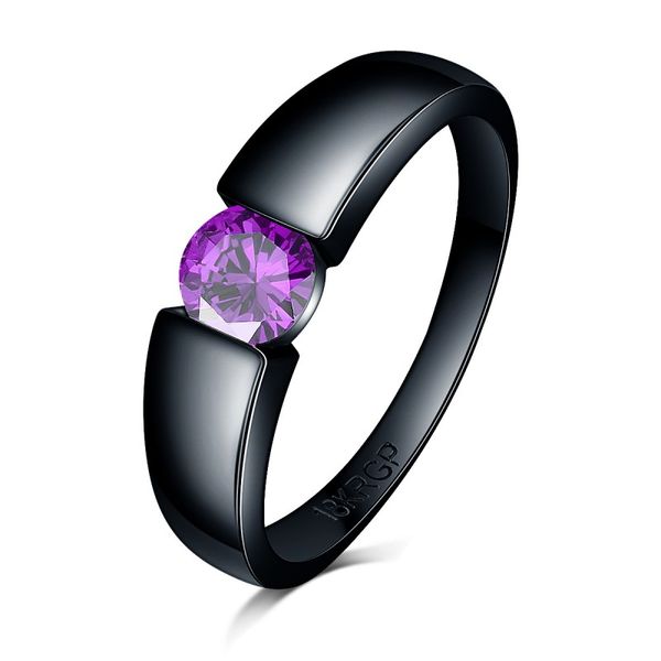 Design de mode charmante bague en pierre violet Zircon femmes hommes bijoux de mariage or noir rempli bagues de fiançailles Bague Femme en gros