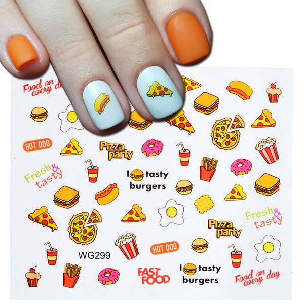 Diseño de moda Colorido Transferencia de agua Nail Sticker Sliders Slides Lovely Cat Cake Rainbow Image Nail Art Decorations Calcomanías