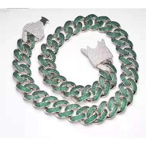 Modeontwerp koper 20 mm brede groene CZ Diamond Mans ketting koperen Cubaanse linkketen voor Hiphop -sieraden