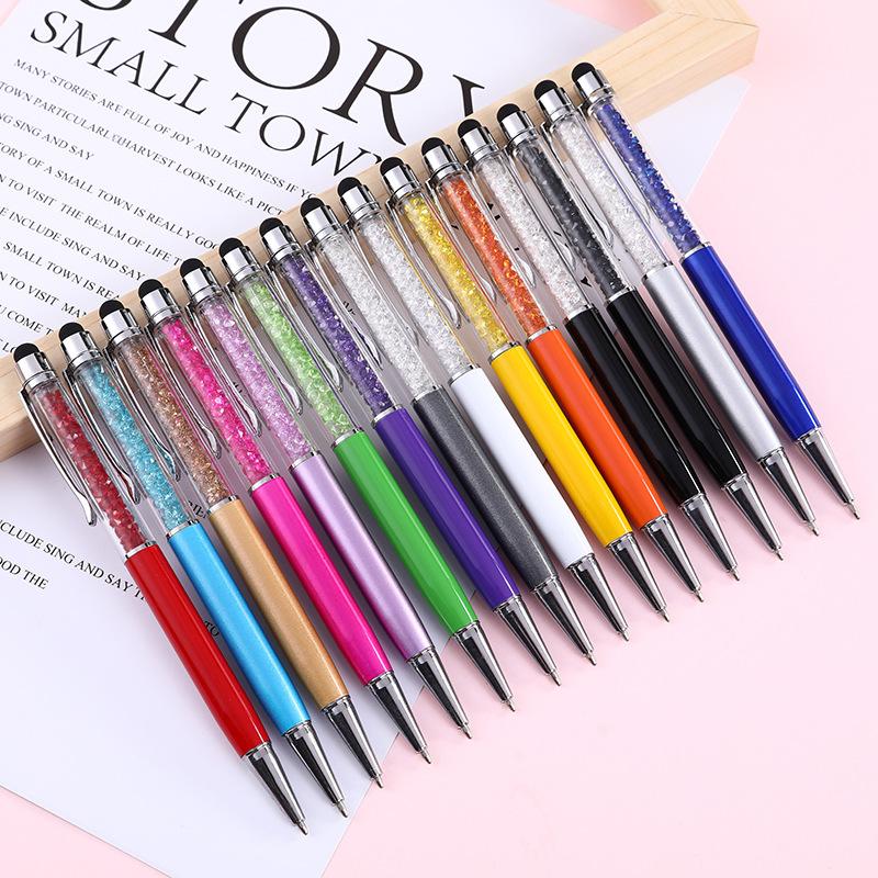 Fashion Design Creative Crystal Pen Diamond Ballpoint Pens Stationery Ballpen Stylus 20 Colors Oily Black Refill