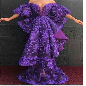 Design de mode robes de soirée fleur faite à la main hors épaule dentelle Appliqued fleur robes de bal à plusieurs niveaux sur mesure robe de soirée Pageant