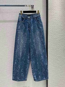 Fashion Design Hoge Taille Wijde Pijpen Jeans Dames Gewassen Blauwe Kleur Streetwear Vintage Losse Casual Denim Broek