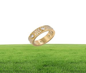 Fashion Design Sieraden Ring 3 Rij Volledige Diamant Titanium Staal Liefde Ring Mannen en Vrouwen Ringen voor geliefden paar cadeau 3 Kleur Select9490263