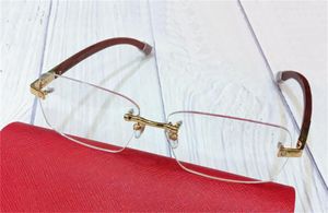 Modeontwerp optische bril 0090o vierkante randloze frame houten benen transparante lens zakelijke stijl vintage en eenvoudige brillen
