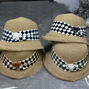 Modeontwerp retro dambord dambord stro hoed zomervakantie zon cap mannen dames visser hoed opvouwbare driehoekige stro hoed bowler hoed emmer hoed