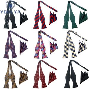 Design de mode Self Bow Tie Hanky Set Plaid Paisley Polka Dot Soie Jacquard Tissé Hommes Bowtie Pocket Square Costume Fête De Mariage 240111