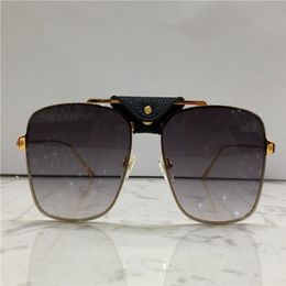 Lunettes de soleil de design de mode 0198 Cadre en métal carré avec cuir rétro Avant-garde simple Pop Style Top Quality Wholesale Eyewear 280G