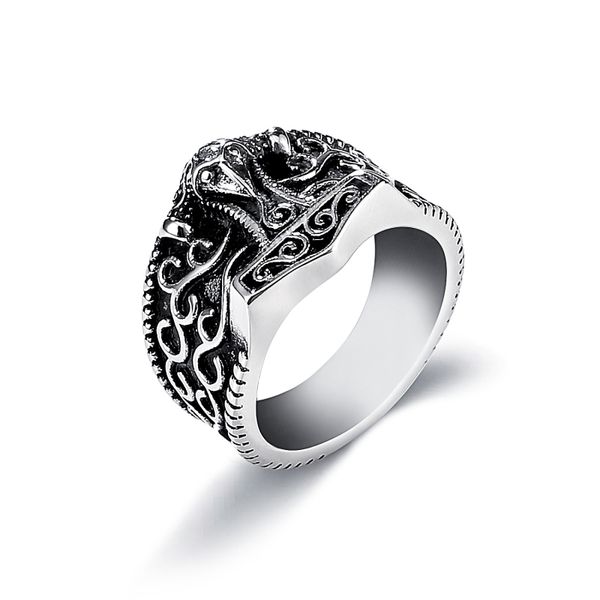 Diseño de moda Viking Men Hammer Ring Jewelry Anillos de acero inoxidable chapados en plata antigua para regalo masculino