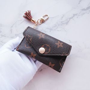 Fashion Design Wallet Keychains Key Rings Purse Pendant Car Chain Charm Brown Flower Mini Bag Trinket Gifts Accessories PU Leather Card Holder Pouches Bag Keyrings