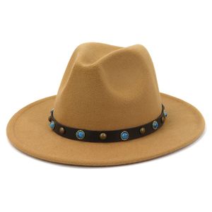 Chapeaux Fedora en feutre de laine à large bord, Design à la mode, avec ceinture, pour femmes et hommes, robe de Cowboy d'automne, Style Jazz, casquette de mariage