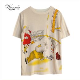 Design de mode femmes à manches courtes Vintage haut à tricoter printemps été dessin animé éléphant imprimer haute qualité T-Shirt B-068 210401