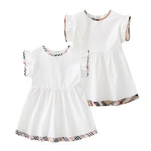Ropa de bebé diseñada a la moda para niñas de 0 a 6 años, vestido a cuadros para niños, Vestidos de fiesta de cumpleaños de manga corta blancos de verano para niños