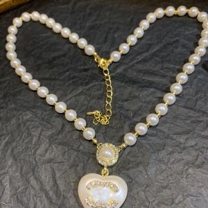 Créateur de mode plaqué or 18 carats chaîne gourmette pendentif colliers marque de luxe double lettre géométrique perle pêche coeur pull chaînes femmes collier bijoux