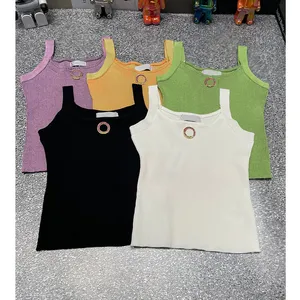 Tops sin mangas de punto para mujer, diseñador de moda 2024, con broche, elasticidad, Top informal, 5 colores