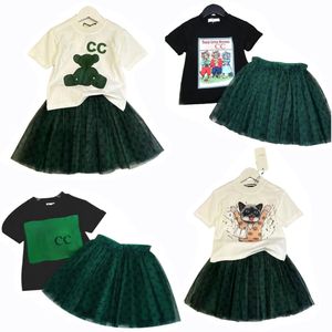 Vestidos de gasa para niñas de niñas Diseñador de moda Manga para niños faldas cortas faldas para niños ropa 2pcs
