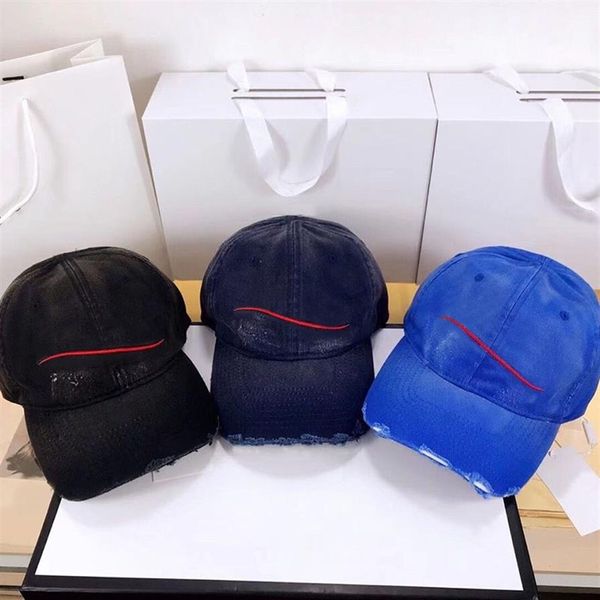 Casquette de baseball de créateur de mode lavé chapeau en denim chapeaux rétro femme hiver casquettes ajustées pour hommes blanc rouge trois rayures hommes casquette A274c