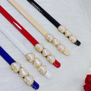 Ceintures de créateurs de mode femmes en cuir véritable ceinture de perles dame robe décorative jupe version coréenne ceinture fine maille rouge petite taille chaîne accessoire largeur 1.5 cm