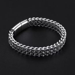 modeontwerper armband heren titanium staal geweven dubbele rij voor- en achterkant kiel magnetische gesp armband sieraden cadeau groothandel groothandel