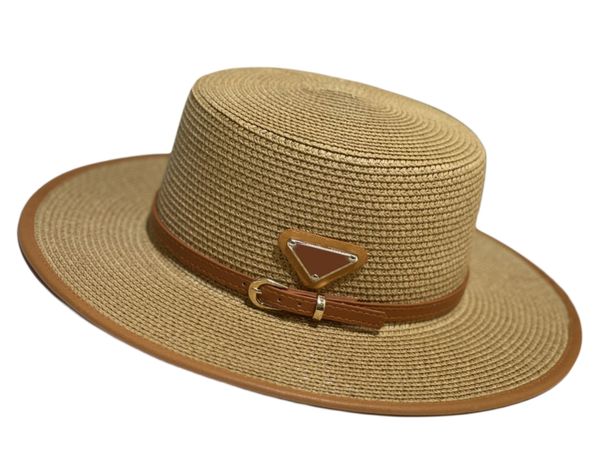 Designer de mode seau chapeau chapeau de paille casquette homme large bord chapeaux plage Casual herbe tresse chapeaux pour femmes en plein air protection solaire triangle marque de luxe plat haut chapeau