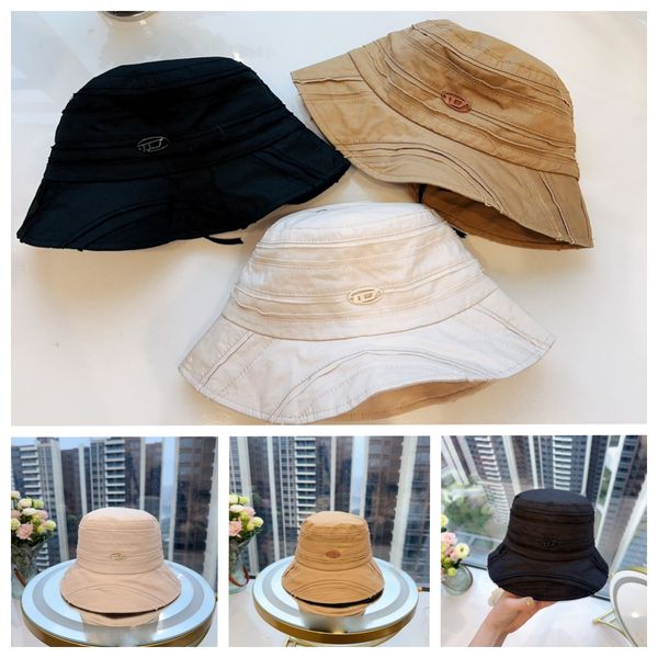 Chapeau seau de créateur de mode avec patchwork irrégulier, chapeaux de pêcheur de couleur unie, lettres en métal, pare-soleil classique, chapeau de plage