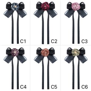 Diseñador de moda camelia flor broches de tela boutonniere negro pajarita estilo británico estilo collar de cuello joyería