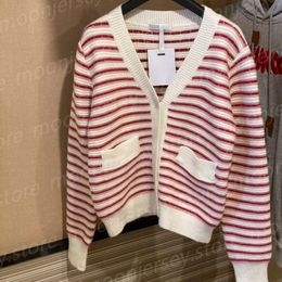 Cardigan de styliste à rayures pour femmes, chemises tricotées, pull à col en v, pour printemps et automne, 26045