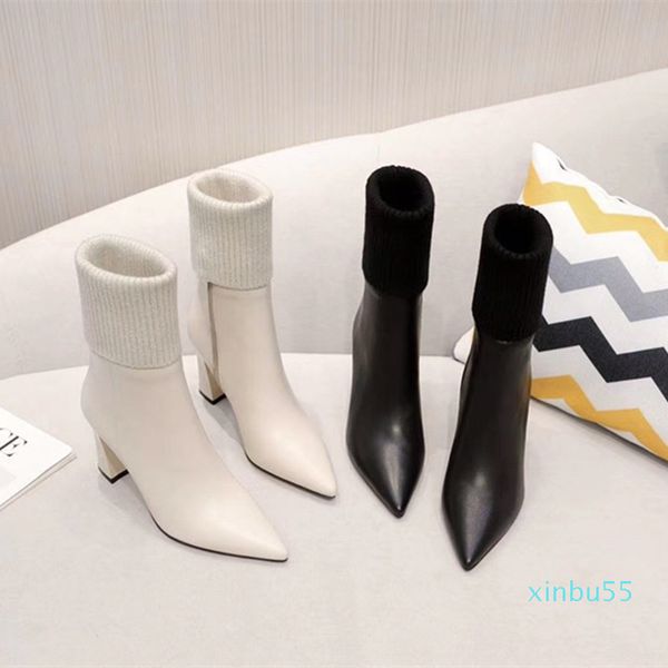 Bottes en cuir pour femmes, design de styliste, talons hauts, tissu épissage, bottes de luxe élégantes, généreuses, 35-41