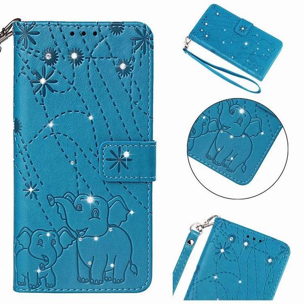 Designer de mode diamant en relief mignon éléphant animal flip étui portefeuille en cuir pour iphone 11 pro x xr xs max 6 7 8 plus