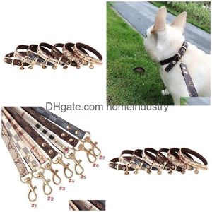 Colliers de chien de créateurs de mode Laisses Ensemble doux réglable en cuir imprimé classique collier pour animaux de compagnie ensembles de laisse pour petits chiens en plein air durable Dhxwt