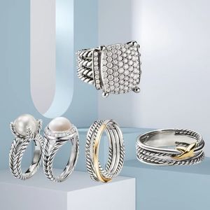 Modeontwerper DY merk 925 sterling zilver vintage David luxe diamanten ring met tweekleurig kruis parel damesring sieraden verjaardagscadeau