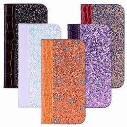 Modeontwerper glinsterende pailletten magnetische krokodil flip lederen portemonnee case voor iphone 11 pro x xr xs max 6 7 8 plus S9 S10