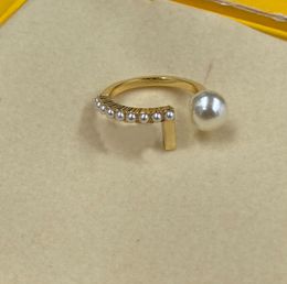 Anillo de perlas de oro de diseñador de moda, anillos famosos, Bague tiene sello para mujer, joyería, fiesta de compromiso, regalo de aniversario de boda