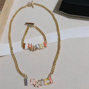 Modeontwerper Vergulde Curb Hanger Kettingen Merk Brief Geometrische Ketting Armband Kristal Parel Polsband Dames