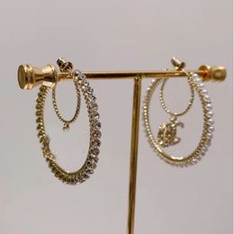 Créateur de mode or argent boucles d'oreilles pour femmes marque de mode Double lettre géométrique grand anneau boucles d'oreilles incrustation cristal strass goutte bijoux de mariage