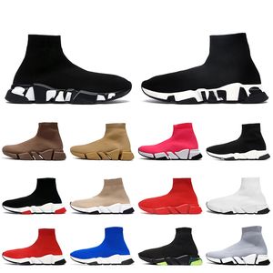 Diseñador de moda Graffiti Blanco Negro Calcetín Zapatos Beige Lace Up Speed Trainer Speeds 2.0 Entrenadores Mujeres Hombres Mocasines planos Vestido casual Calcetines Zapatillas de deporte Tamaño 36-45