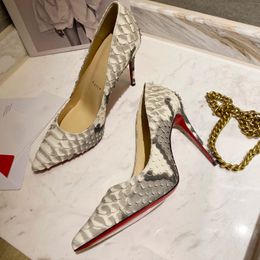 Modeontwerper Hoge kwaliteit dames rode hak slangenleer Hoge hakken Luxe sandalen met echte leren zolen fijne hakken ingelegde Cobra-huidpantoffels Dinerfeestschoenen H1495