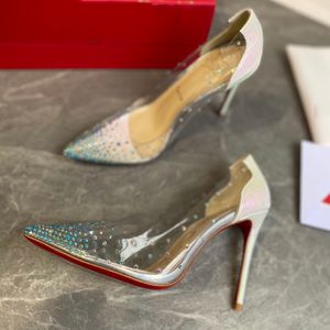 Diseñador de moda Tacón rojo para mujer de alta calidad Tacones altos Sandalias con suela de cuero de lujo Tacones finos con incrustaciones de diamantes de imitación Zapatillas de tacón 1-12 cm Zapatos de fiesta para cena H0264