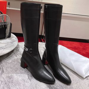 Designer de moda de alta qualidade Mulheres salto vermelho botas de tornozelo de salto alto botas de couro de luxo salto magro zíper lateral inverno sobre o joelho botas femininas clássicas HJ0805