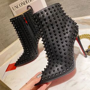 Diseñador de moda Alta calidad para mujer Tacón rojo Botines de tacón alto Botas de cuero de lujo Tacón flaco Cremallera lateral Invierno sobre la rodilla Botas Martin clásicas H1376