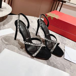 Diseñador de moda Alta calidad para mujer Tacón rojo Tacones altos Sandalias con suela de cuero de lujo Zapatilla 1-12 cm gasa diamante fiesta de bodas zapatos de cena profesional H2097