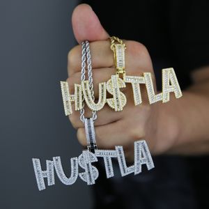 Modeontwerper Hustla Letter Us Dollarteken Hanger Bedelketting Iced Out voor Mannen Bling Zirkonia Cz Charm Verguld Hip Hop Mode-sieraden