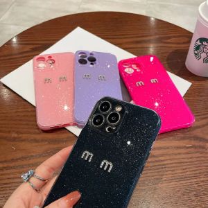 Créateur de mode IPhone 14 Jelly Case Glitter Strass Phonecase Lettre M Étuis de téléphone Couverture pour IPhone 14promax 13 12 11 Plus Pro Max XR