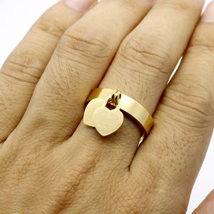 Fashion designer jewelry 316L titanium gold-plated heart-shaped rings double hearts female for women men gold as gift