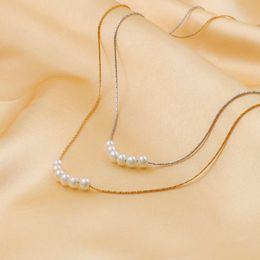 Bijoux de créateur de mode simple chaîne de clavicules en acier en titane 18k conçue pour les bijoux de perles colliers pour femmes