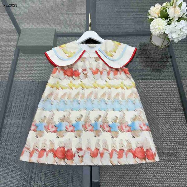 Créateur de mode Kids Clothes Girls Robes Coloreful Rabbit Imprimez bébé jupe Cold de revers Enfant Taille de robes 100-150 cm Robe de princesse 24m