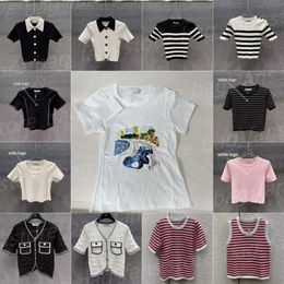 Diseñador de moda Camisas de punto de punto ¡Top de manga corta de verano para mujeres con camisetas cortas ajustadas 26382 26379 26616