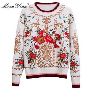 Mode ontwerper breien truien trui herfst vrouwen lange mouw bloemen borduurwerk Houd warm 210524
