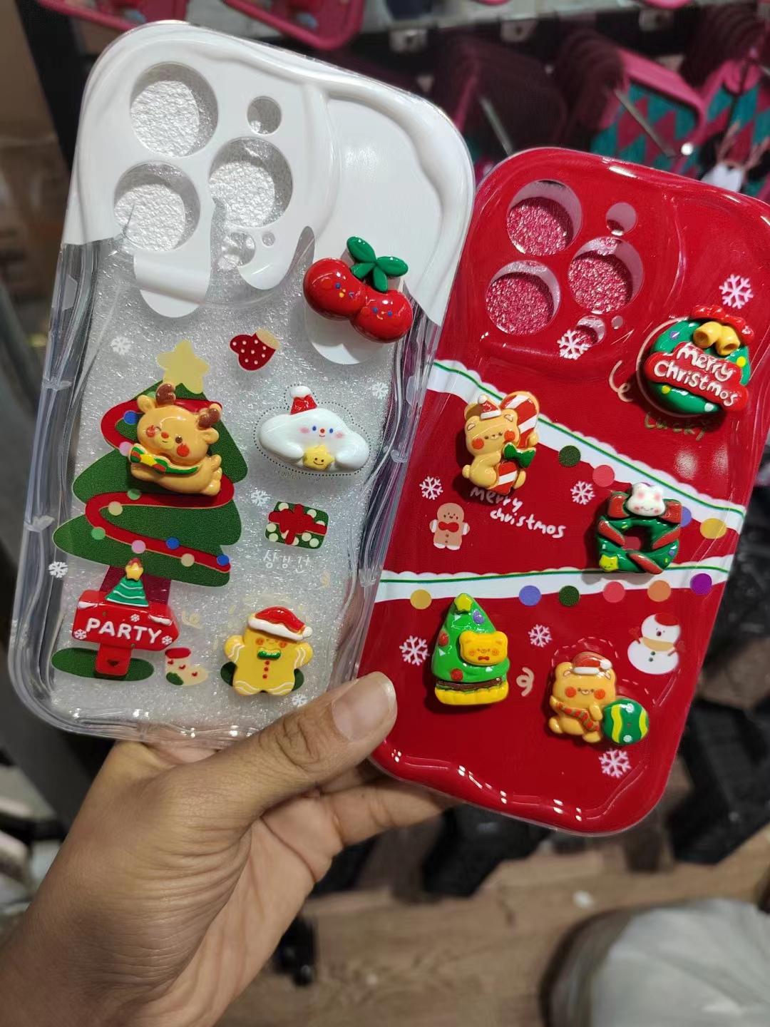 Fashion Designer Korean Cute 3D Cartoon Christmas Bear Tree Wave Edge Case For iPhone 15 14 13 12 Pro Max 11 15plus Lovely Elk Shockproof Soft Cover