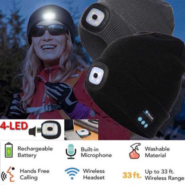 Gorros LED de diseñador de moda con Bluetooth Sombreros cálidos Sombrero LED Bluetooth Auriculares inalámbricos Altavoz para auriculares Luz de sombrero led